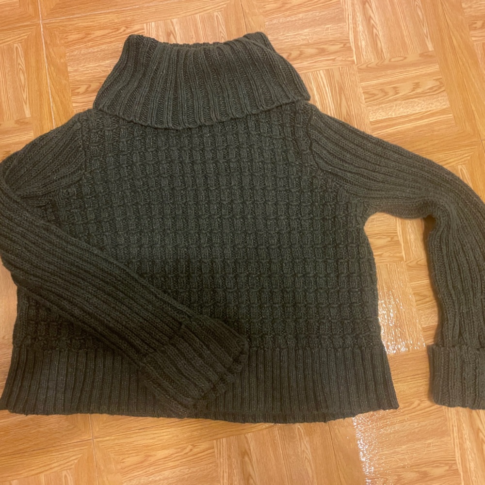 Free People Twisted Cable Turtleneck Sweater Green Women's L large